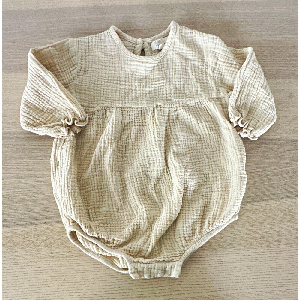 The Simple Folk 12-18 Months One-Piece Romper Beige Gauze Organic Cotton baby